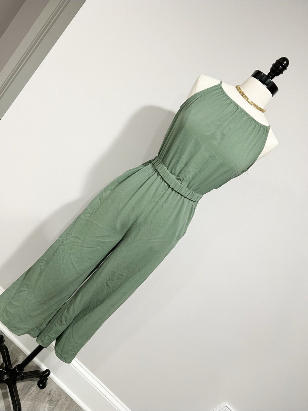 H&M Halter Sage Green Wide-Leg Jumpsuit